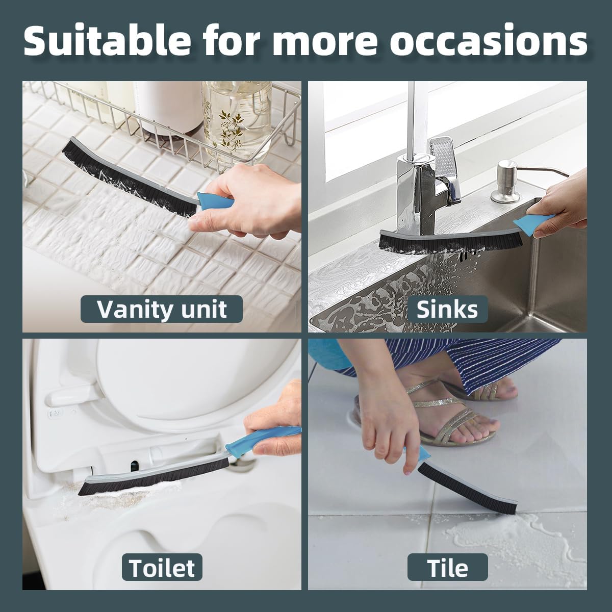 TQRR Toilet Brush, 4Pcs Bathroom Cleaning Brush, Toilet Scrubber, Deep Toilet Bowl Brush with Hanging Hole, Multifunctional Gap Cleaning Brush, Bristles for Kitchen Sinks, Tub,Shower (4, Purple)