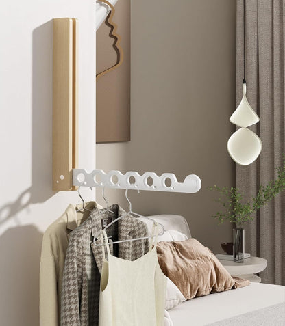 Natural Wood Folding Clothes Hanger Rack for Laundry Room, Wall Mounted Clothes Drying Rack, Laundry Drying Rack Foldable, Perfect for Small Spaces, Walnut Wood Black