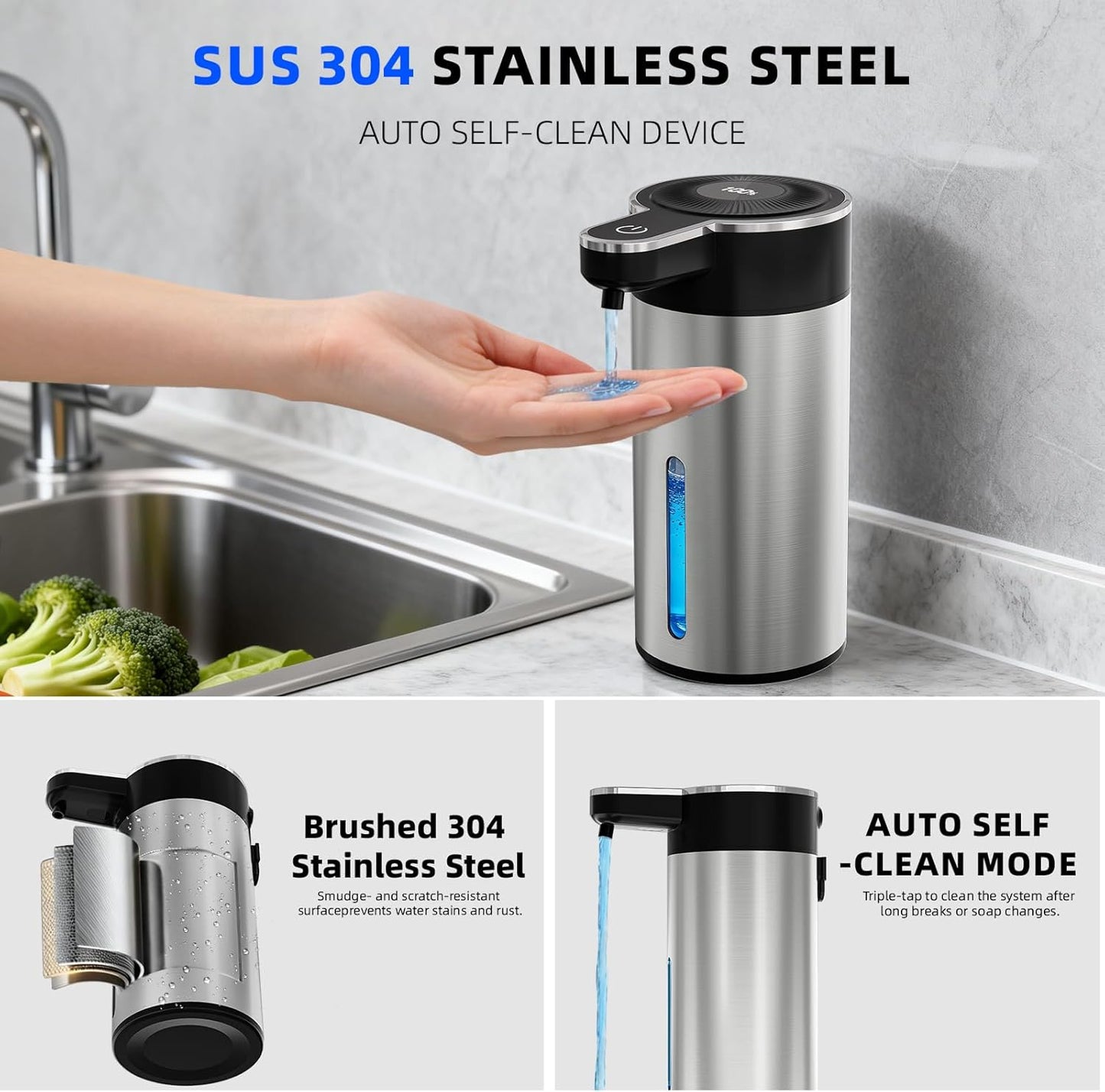 Automatic Foaming Soap Dispenser Touchless, Clog-Free Pump, 0.2s Fast Sensor, USB-C Rechargeable &13.5 oz/400ml Rechargeable, 4 Adjustable Liquid Levels, IPX5 Waterproof,Level Display