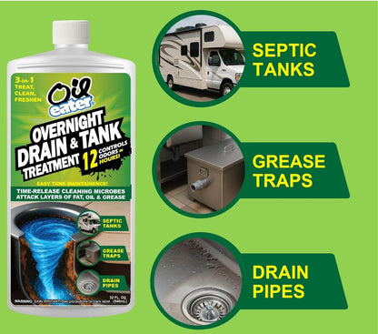 Oil Eater Drain & Tank 3-in-1 Treatment for Grease Traps, Septic Tanks, Drains, 32oz