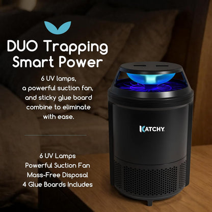 Katchy Flying Insect Trap Indoor – Catcher & Killer for Mosquito, Fruit Fly, Gnat & Small Moth – Non-Zapper with Suction & Blue Light – Ideal for Indoor Spaces, Kitchen & Plants (Original, Black)