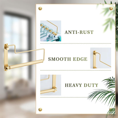 NEWRAIN Folding Wall Mounted Clothes Hanger Rack Clothes Hook Solid Brass with Swing Arm Holder Clothing Hanging System Closet Storage Organizer Heavy Duty Drying Rack Wall Mount,Brushed Gold