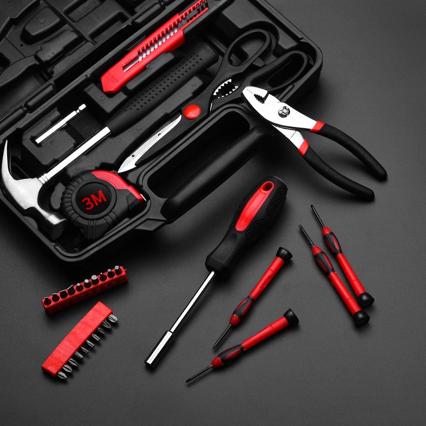 39 Piece Basic Home Tool Set Household Tool Set General Repair Small Hand Tool Kit in Toolbox Storage Case for Home Garage Office College Dormitory Use, Blue