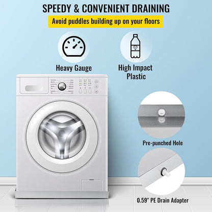 VEVOR 32 x 30 x 2.5 Inch Washing Machine Pan 18 GA Thickness Galvanized Steel Heavy Duty Compact Washer Drip Tray with Drain Hole & Hose Adapter