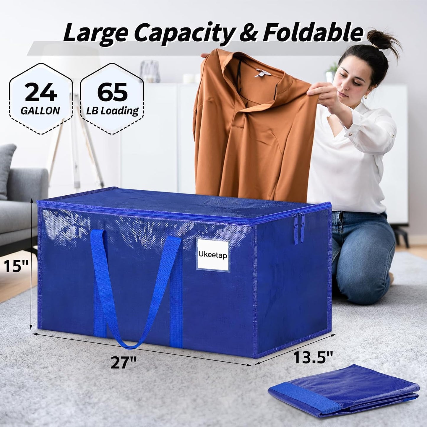 8 Pack Extra Large Heavy Duty Moving Bags, Clear Storage Bins with Lids, Reinforced Handles & Heavy-Duty Zippers Moving Boxes Storage Bags Totes for Clothes Packing, Dorms, College Supplies, Clear