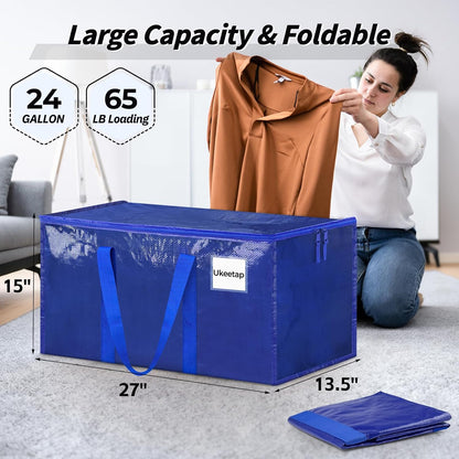 8 Pack Extra Large Heavy Duty Moving Bags, Clear Storage Bins with Lids, Reinforced Handles & Heavy-Duty Zippers Moving Boxes Storage Bags Totes for Clothes Packing, Dorms, College Supplies, Clear