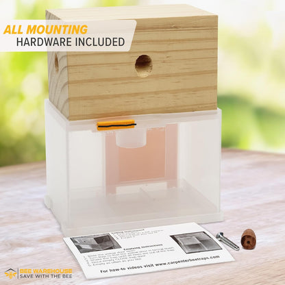 Carpenter Bee Trap - Wood Boring Bee Trap - Unique Catch & Release Outdoor Carpenter Bee Trap - Includes Hanging Hardware & 5 Bee Dams