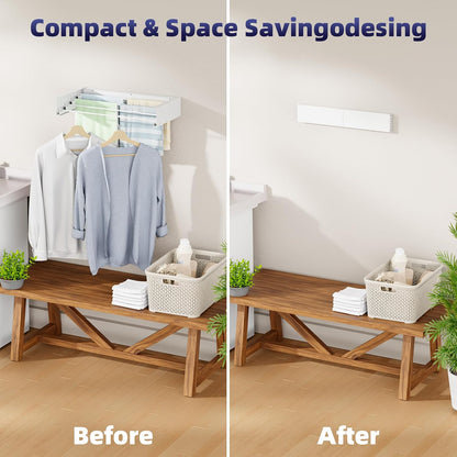 ZMBESUP Wall Mounted Drying Rack, 23.6" Foldable Clothes Drying Rack for Laundry Room Organization, Space Saving Retractable Laundry Rack for Small Space Apartment Bathroom Balcony (White)