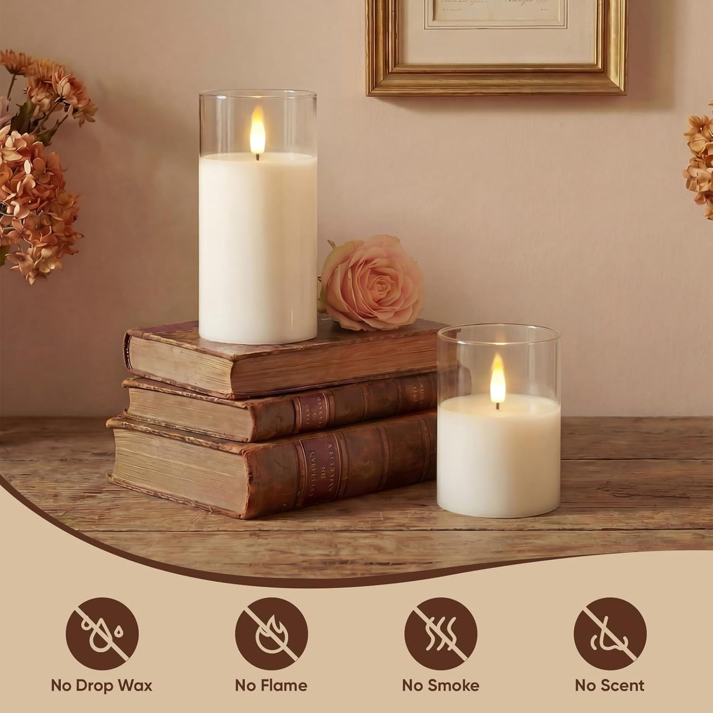 Amagic Clear Glass Flameless Candles Battery Operated with Timer, Remote Control, LED Pillar Candles, Battery Powered, Valentine's Day Decor, Pure White Wax, Set of 3