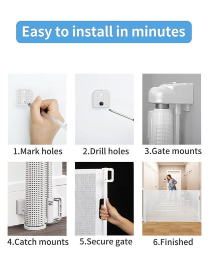 Veraste Retractable Baby Gate for Doorways and Stairs, Mesh Safety Gate for Pet, Indoor & Outdoor Use, One-Hand Operation, Easy Installation, 33.6" Tall, Expands to 55" Wide（White,33.6"x55"
