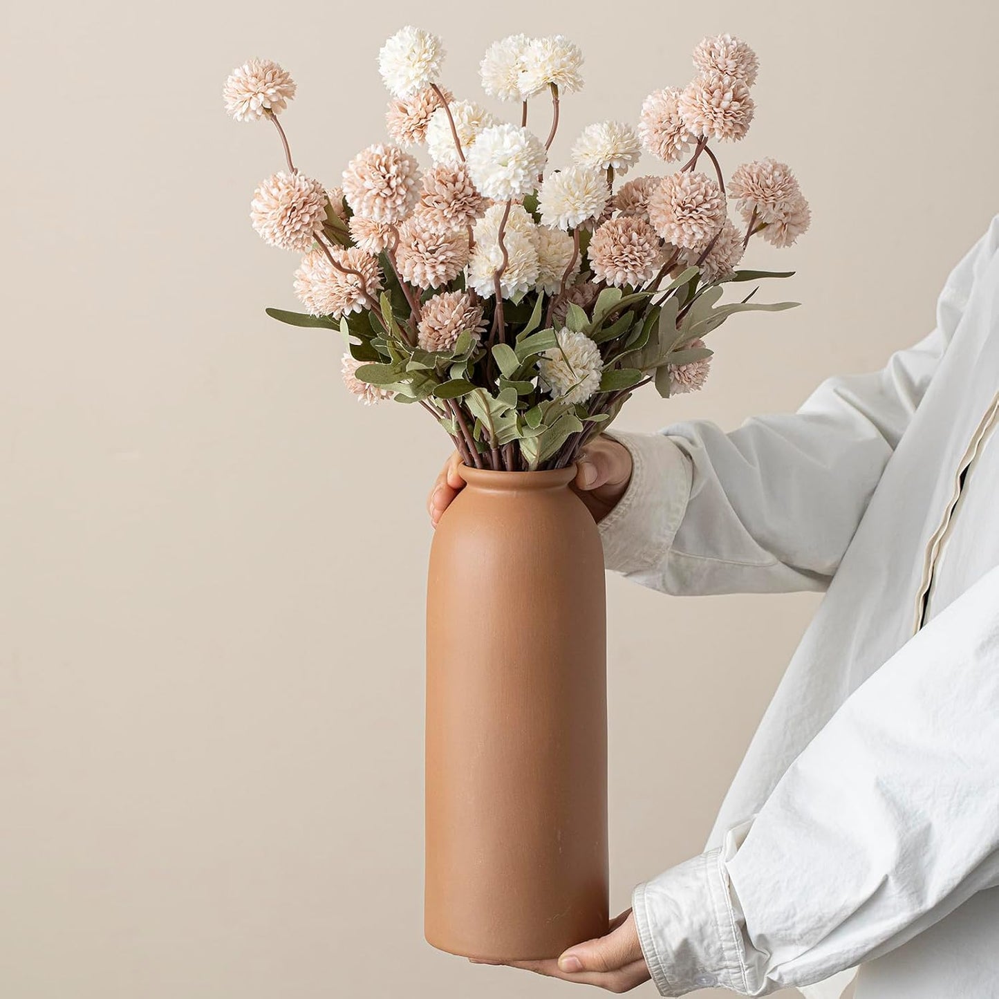 Ceramic Vase Set-3, Small Flower Vases for Decor, Modern Boho Farmhouse Style, Decorative Vases for Pampas Grass & Dried Flowers, Distressed Finish (Beige)