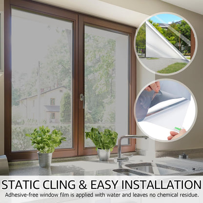 HIDBEA Frosted Window Privacy Film - Non Adhesive Static Cling Glass Stickers Sun UV Blocking Heat Control Door Covering Decals for Home Office, 23.6 x 78.7 Inch