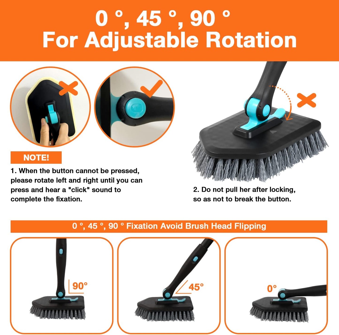 3 in 1 Scrub Cleaning Brush with Long Handle 51'' - Shower Bathtub Tub & Tile Scrubber Brush Include 1 Stiff Brush Head & 3 Scouring Pads & 3 Microfiber Clothes, for Wall Bathroom Glass Bathtub(White)