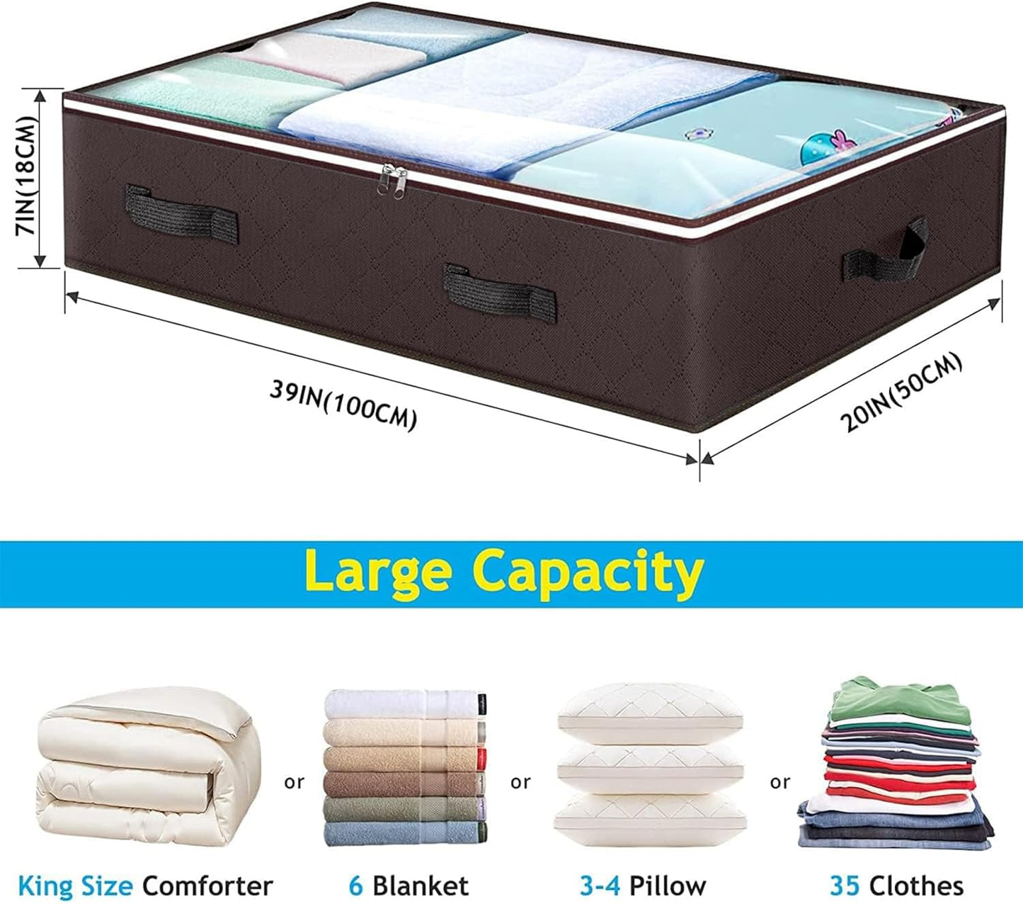 Budding Joy 90L Under Bed Storage Containers, 4 Pack Closet Organizers Grey | Foldable underbed storage bins for linen sheets, blanket, clothing, comforter, sweaters, pillows, wrapping paper