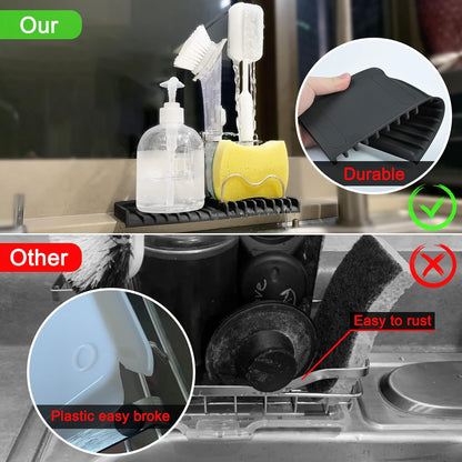 Gosmol Sponge holder for kitchen sink caddy accessories gadgets, dish soap brush holder for sink organizer, soap tray holder drainer rack for bathroom -Gray