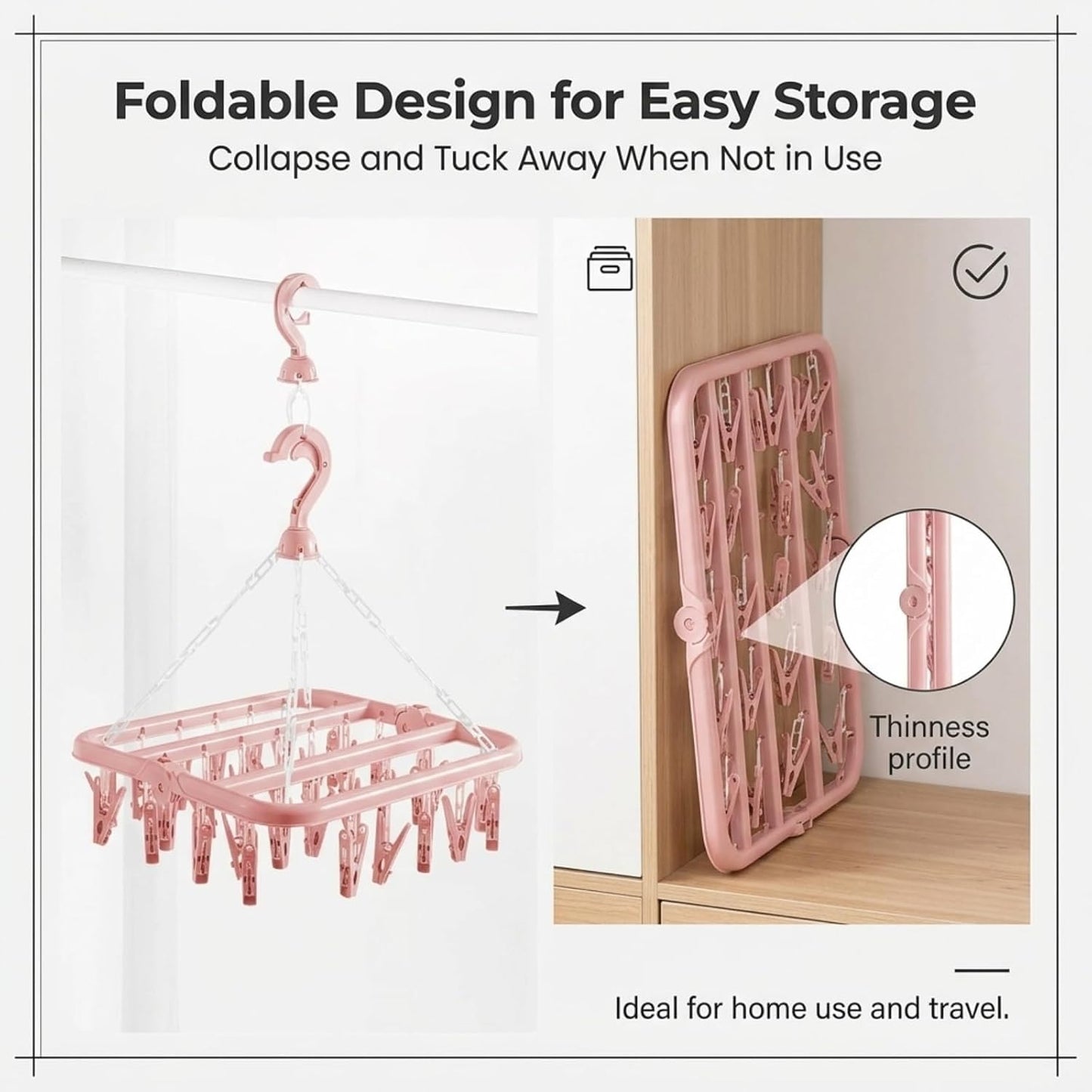 Clothes Drying Hanger with 32 Clips and Drip Foldable Hanging Rack (Light Green)