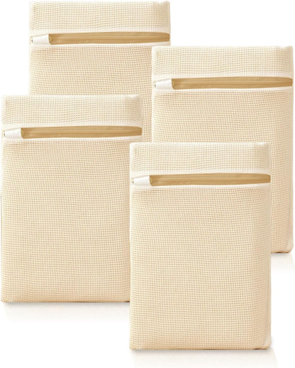 ABRRLO 4Pcs Cotton Mesh Laundry Bags for Delicates,Breathable Mesh Garment Bag for Washing Machine,Travel Wash Bags with Zipper for Bras,Underwear,Socks,Baby Clothes,Laundry Dorm Room Essentials(S)