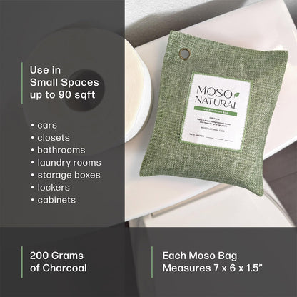 Moso Natural Air Purifying Bag 200g (5 Pack) Charcoal Odor Absorber, Car Odor Eliminator & Closet Deodorizer for Home & Pet, Lasts 2 Years, Unscented Bamboo Charcoal Bags, HGTV Editors' Pick (Green)
