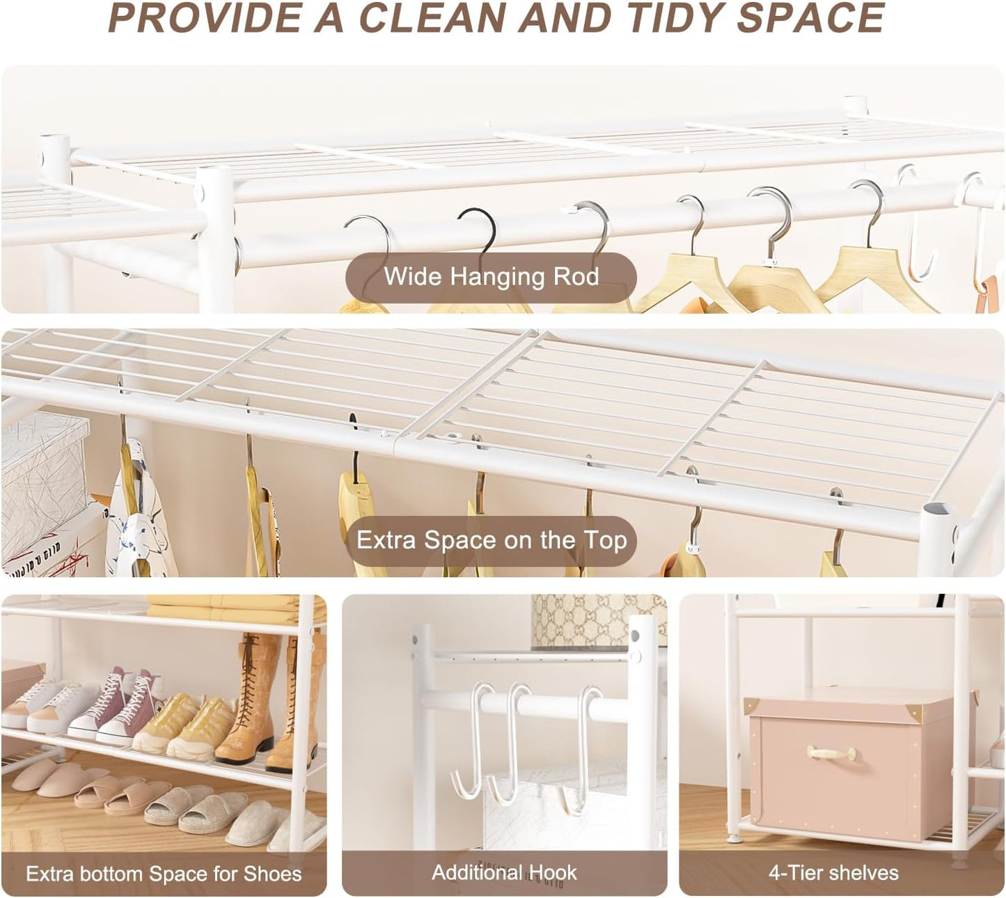 Neprock Wardrobe Closet, Portable Clothing Rack for Hanging Clothes, Free Standing Closet Organizers and Storage System with 4 Tiers Shelves for Cloakroom Bedroom,Black