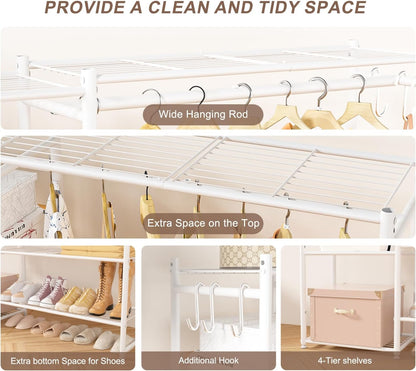 Neprock Wardrobe Closet, Portable Clothing Rack for Hanging Clothes, Free Standing Closet Organizers and Storage System with 4 Tiers Shelves for Cloakroom Bedroom,Black