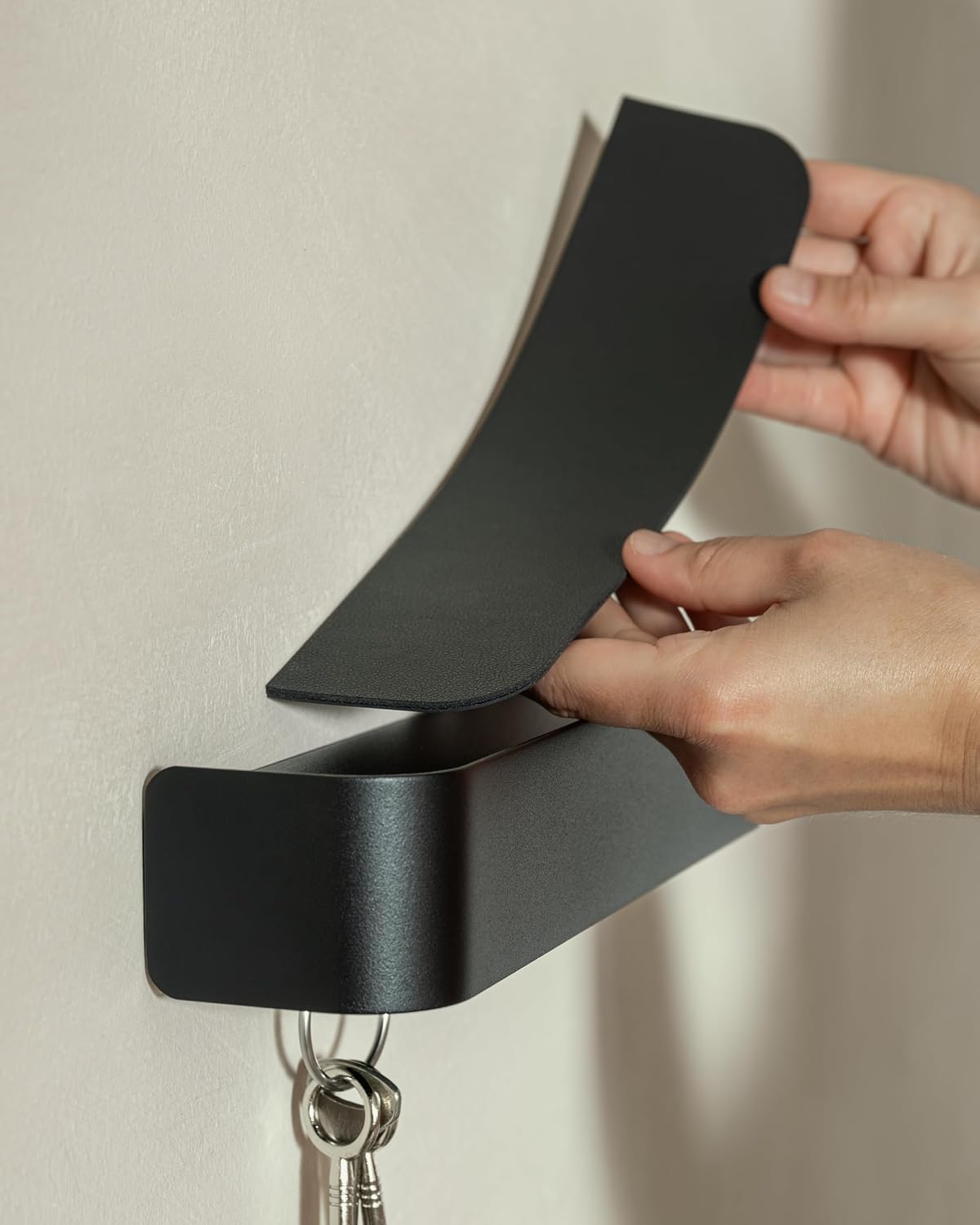 Kazai. Key Holder for Wall 'Tone' | Minimalist Key Hooks Design from Berlin | Modern Key Hanger with Metal Shelf | Key Hook Wall Mounted as Hallway Furniture | Sand Taupe