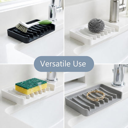 Bathway Silicone Soap Dishes for Shower, Self-Draining Bar Soap Holder Non-Slip Sink Organizer Tray for Sink, Bathroom & Kitchen, Keeps Bar Soap Dry& Dishwasher Safe, Black & Black (2 Pack)