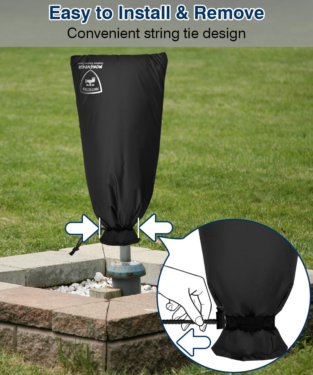 Enlarge Outdoor Faucet Cover for Winter Freeze Protection, 13” W x 25" H Hose Bib Covers Socks for Garden Lawn Faucets & Yard Hydrant, Reusable Long Insulated Spigot Cover, Black, 1 Pack