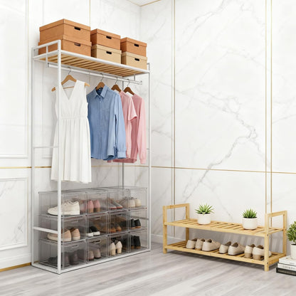 4 Tier Bamboo Wooden Shoe Rack for Closet & Entryway, Free Standing Shoe Rack Stand Organizer Shelf for Garage, Bedroom, Small Space Storage, Stackable