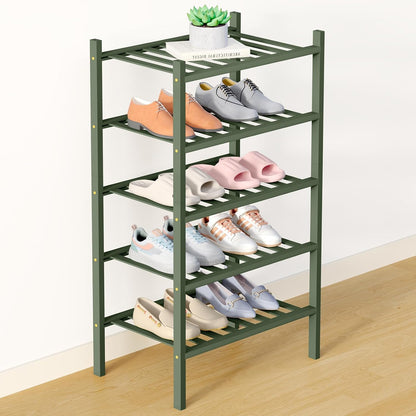 Smiry Bamboo Shoe Rack for Closet, 3 Tier Wooden Shoe Organizer, Stackable Wood Shoe Storage Shelf for Entryway, 14 Vertical Slats, One-piece Heavy-Duty Legs, 26.77"x11.02"x18.31", Natural