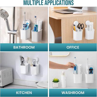 TAILI Upgraded Bathroom Mirror Suction Cup Toothbrush Holder with Razor Hook, Visible Safety Indicator, Large Capacity Inverted Trapezoid Design, Removable Shower Caddy for Toothbrush, Toothpaste, etc