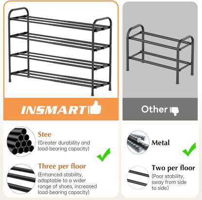 INSMART 3-Tier Expandable Shoe Rack, Stackable and Adjustable Shoes Organizer Storage Shelf, Sturdy and Durable Metal Structure Free Standing Shoe Rack for Closet Entryway Doorway