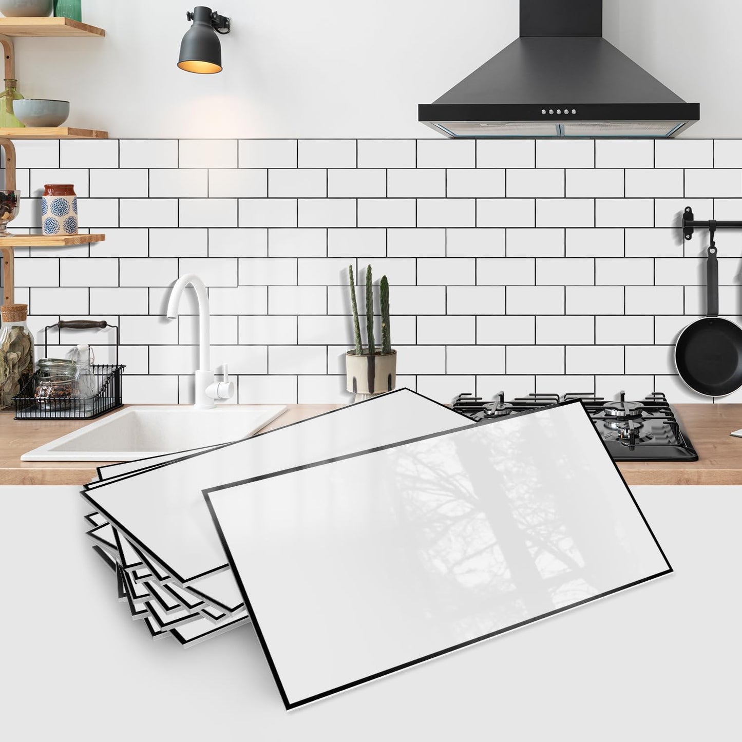 VICCI 32Pcs Tile Decals - Peel and Stick Kitchen Backsplash - Decorative Wall Tiles Stickers 8" x 4" Self-Adhesive Waterproof Removable for Bathroom Cabinets Home DIY Projects Decor