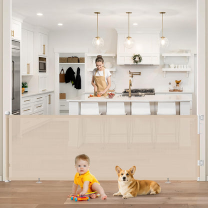 Retractable Baby Gate for Stairs & Doorways, Mesh Dog Gate Indoor Outdoor, Extends to 55" Wide 34" Tall Child Gate for Hallways, Deck, Porch, Pet Toddler Safety Essentials, Easy Install, Grey