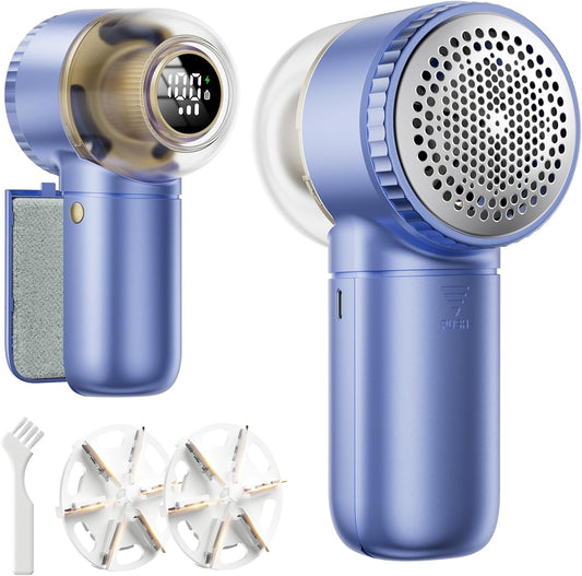 X-Large Fabric Shaver with Lint Brush, Rechargeable Lint Shaver with Digital Display, 3-Speeds, 6-Leaf Blades, 1200mAh Electric Lint Remover Sweater Shaver for Removing Fuzz and Pill
