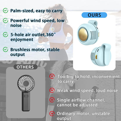 Portable Clip-On Fan, Mini USB Rechargeable 360° Rotatable Fan, Personal Fan 3-Speed Silent Mini Bladeless Fans