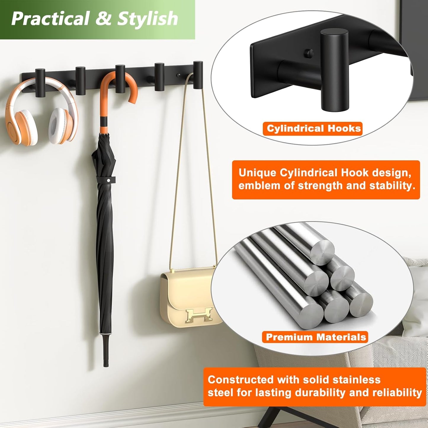 Wall Mounted Coat Rack-3 Hooks, Heavy Duty Stainless Steel Wall Hooks for Towel Coat Bag, Hat Rack Coat Hanger Coat Hooks Towel Racks for Bathroom Entryway Kitchen Office (Silver, 1 Pack)