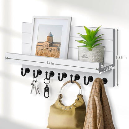 HONJIN Key Holder for Wall: Easy Installation Mail Organizer Wall Mount Hanging Key Rack for Kitchen and Entryway Decor with 5 Sturdy Key Hooks (White)