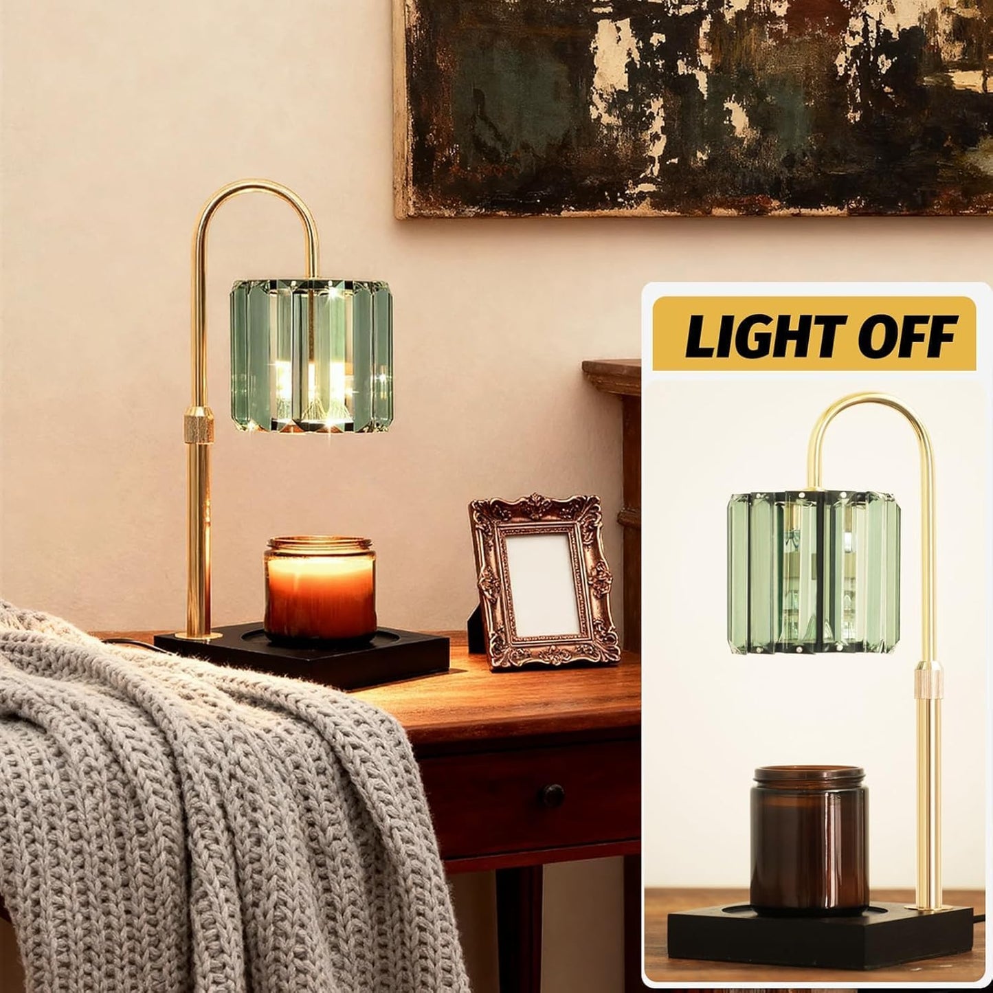 Yuichoy Candle Warmer Lamp with Timer, Dimmable Electric Candle Wamer Adjustable Height, Glass Modern Candles Melter Lamp, Gifts for Women Mom, Clear