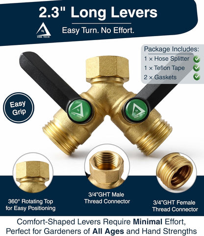DBR Tech® Garden Hose Splitter 2 Way, Full Flow Solid Brass | 2026 Model