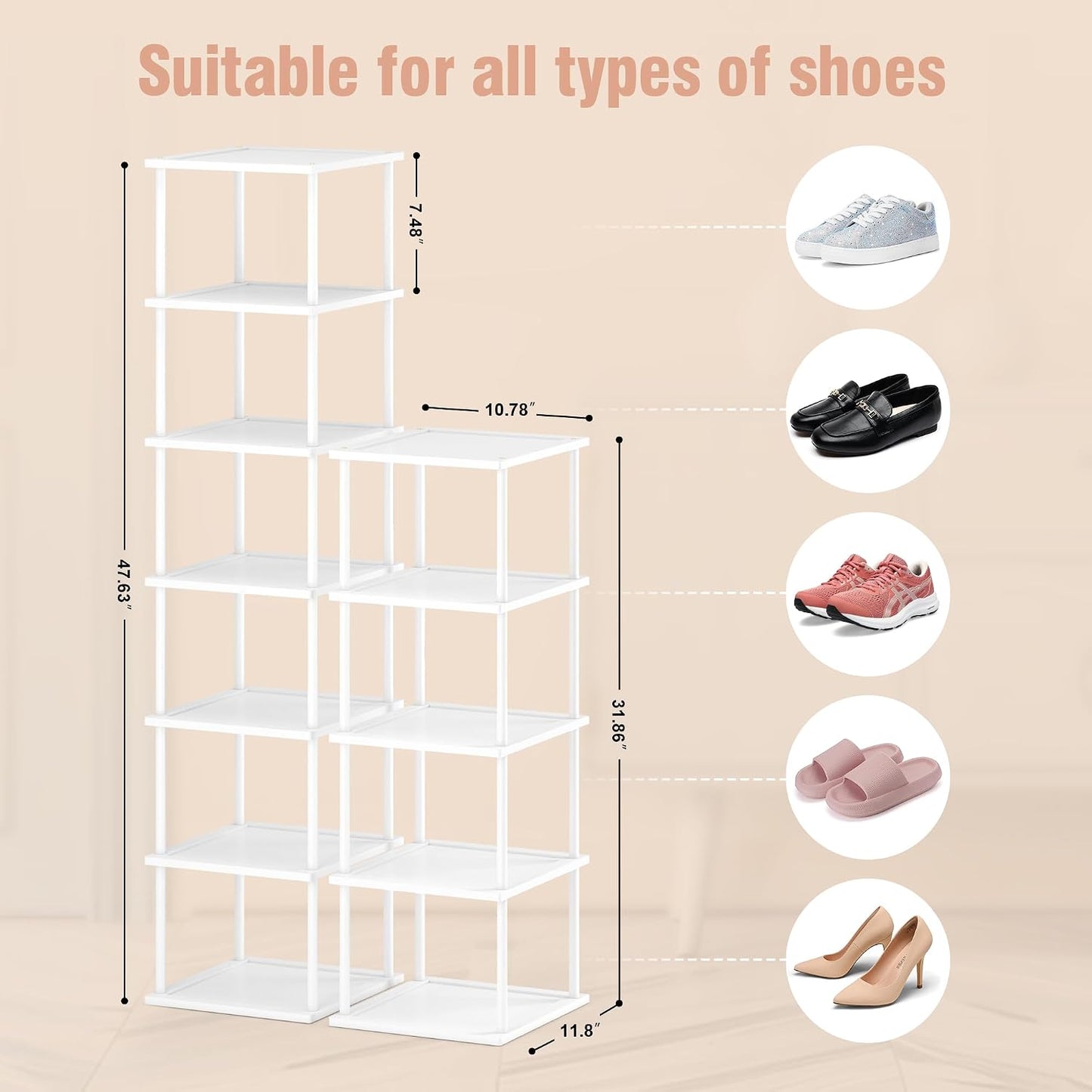 MHXW SXPN Bamboo Free Standing Shoe Rack Shelf Multi Tier Tall Wooden Stackable Shoes Rack Organizer for Closet Front Door Entrance Narrow Vertical Shoe Storage (Nature, 7 Tiers)