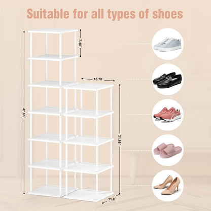 MHXW SXPN Bamboo Free Standing Shoe Rack Shelf Multi Tier Tall Wooden Stackable Shoes Rack Organizer for Closet Front Door Entrance Narrow Vertical Shoe Storage (Nature, 7 Tiers)
