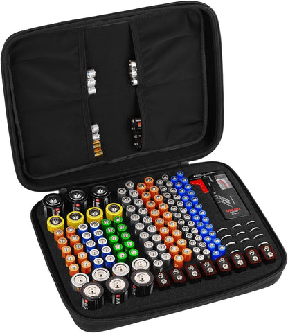 Battery Organizer Storage Box, Battery Vault Case Waterproof Explosionproof Holder Box, Batteries Carrying Case Container Bag (Holds 148 Batteries AA AAA C D 9V)（No tester included）