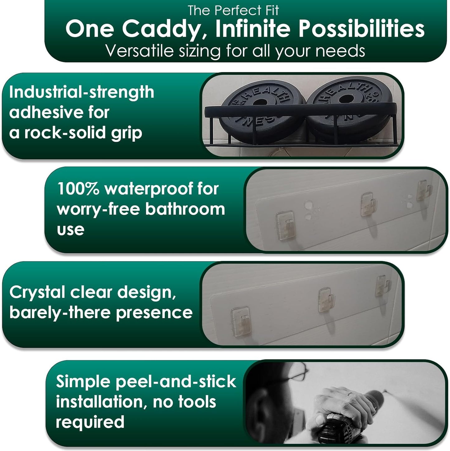 Shower Caddy Adhesive Strips - 2 Pack Replacement for Shower Shelf