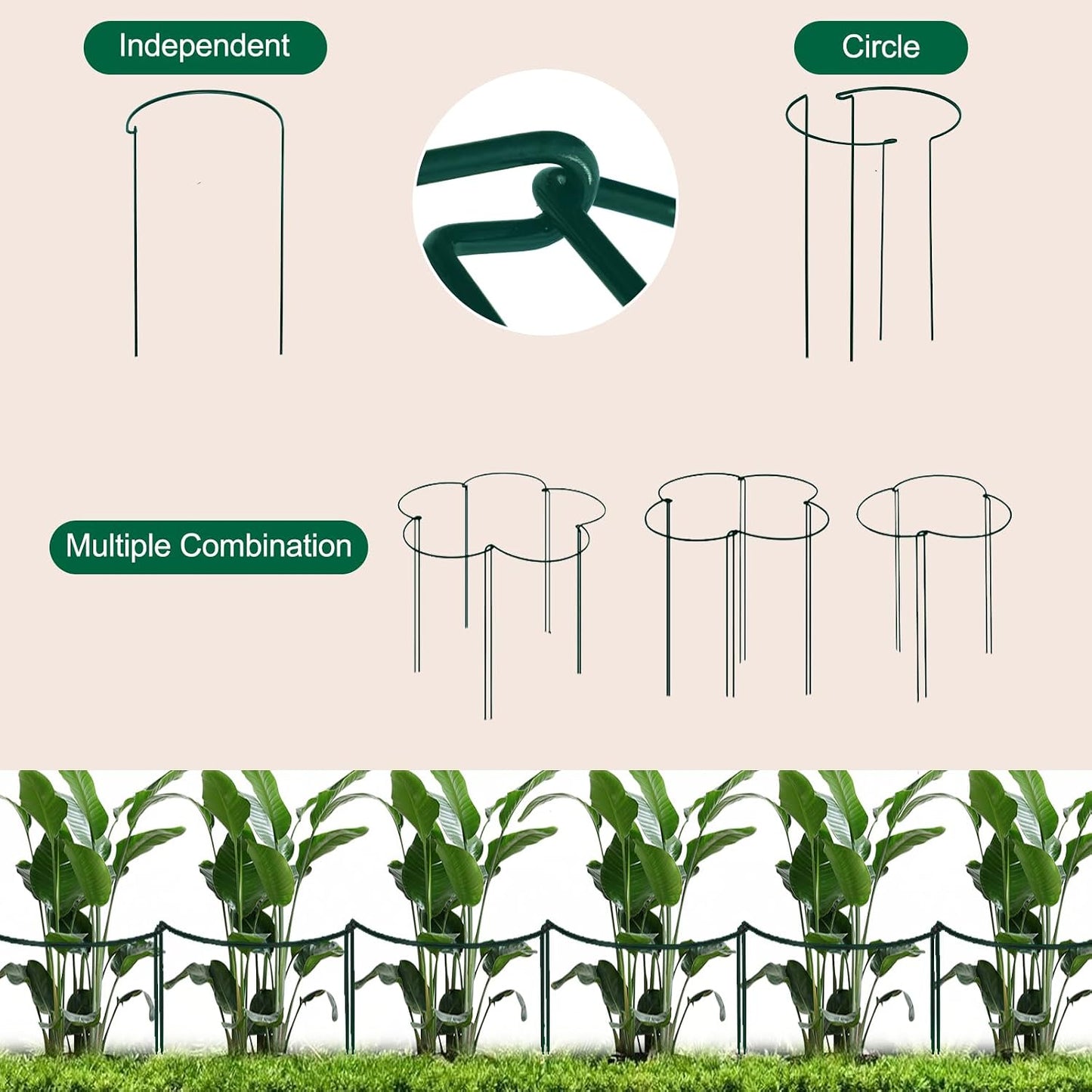 Tall Heavy-Duty 30in Plant Support Stakes - 8 Pack Adjustable Peony Cages & Supports for Outdoor Plants, Half-Round Garden Stakes for Hydrangea, Roses with Extension Stakes
