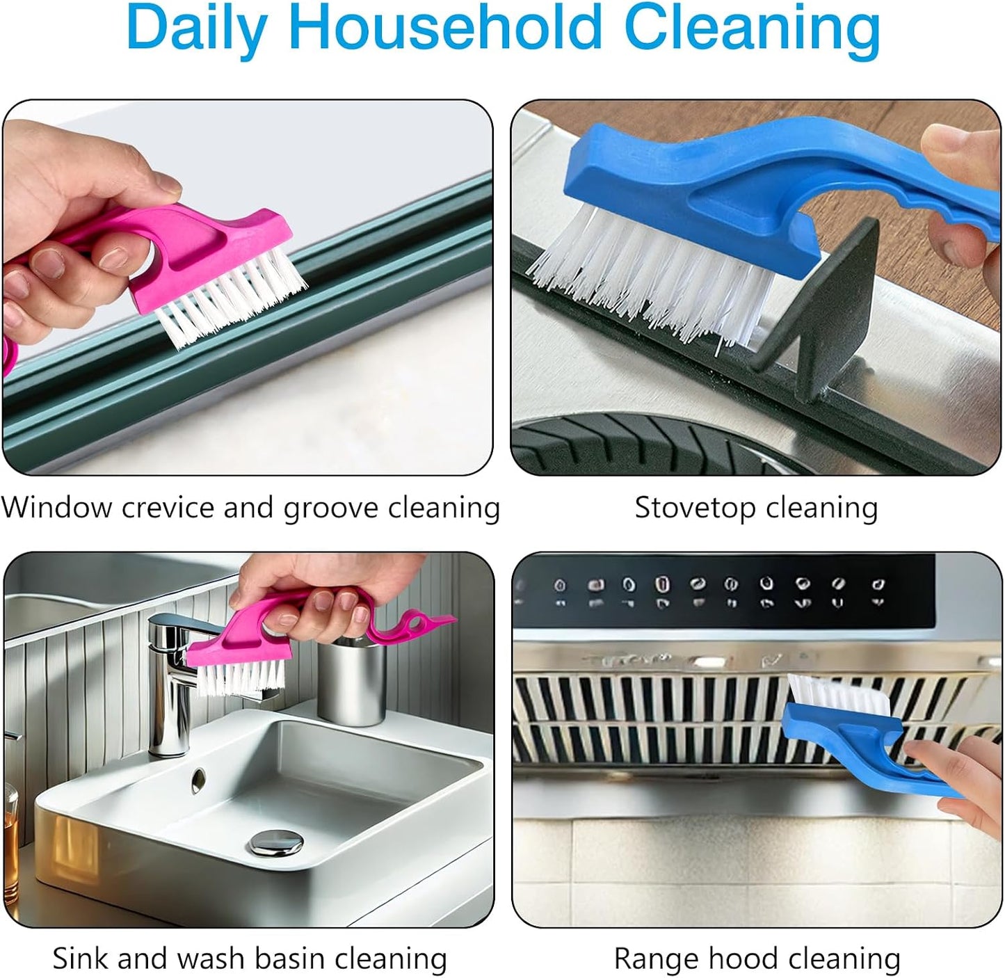 Window Track Cleaning Brush Set - 2 Pack Window and Door Track Cleaning Tools with Ergonomic Handle for Precision Cleaning, Blue and Pink