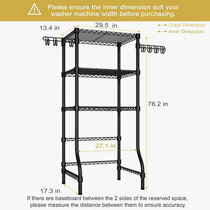 Ulif U8 Mini Laundry Room Storage Organizer, Over the Washer and Dryer Storage Shelves for Laundry Organization, 29.5”W x 17.3”D x 76.2”H, Suit Washing Machine Width within 27.1”, Hold 304 lb, Black