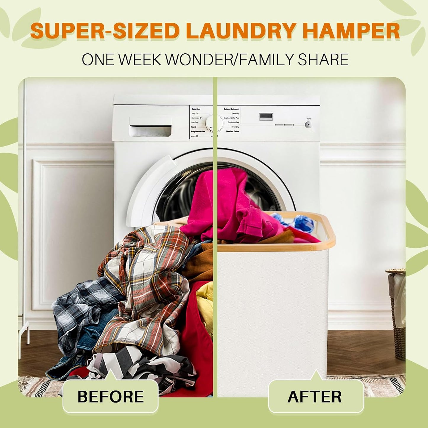 160L Laundry Hamper with Lid, 3 Section Laundry Basket with 3 Removable Bag | Clothes Hampers for Laundry with Bamboo Frame Handle, Large Dirty Clothes Hamper for Laundry Room, Bathroom, Bedroom, Black