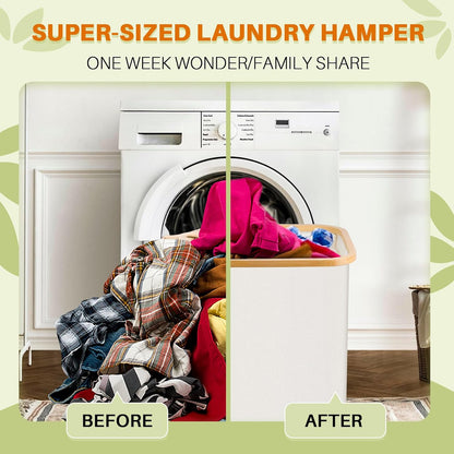 160L Laundry Hamper with Lid, 3 Section Laundry Basket with 3 Removable Bag | Clothes Hampers for Laundry with Bamboo Frame Handle, Large Dirty Clothes Hamper for Laundry Room, Bathroom, Bedroom, Black