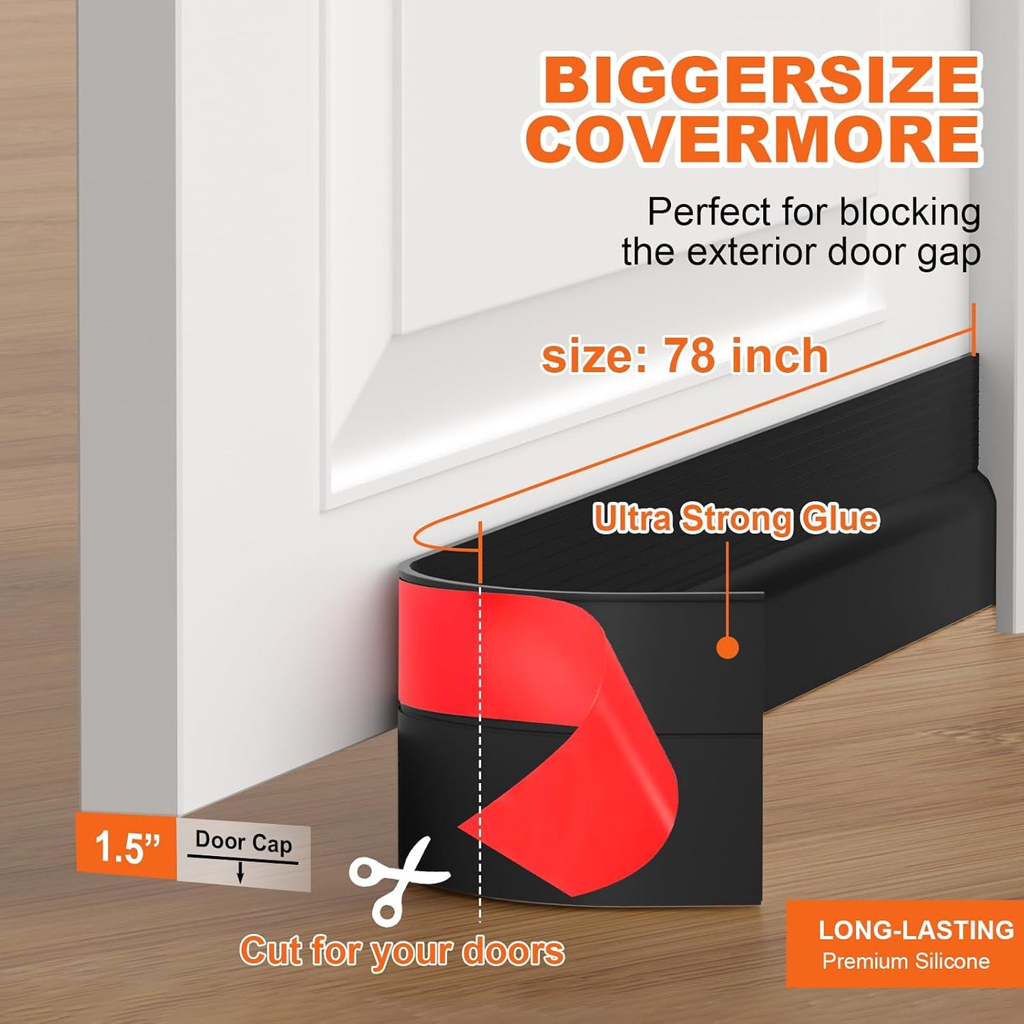 Door Draft Stopper, Door Sweep for Bottom of Door, Weather Stripping Door Seal Gap Filler Bottom Blocker Soundproof Cold Air Insulation Save Energy Installs Quickly and Easily (White, 39‘’)