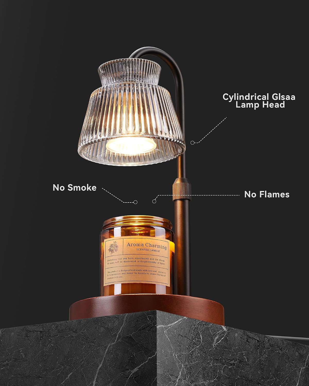 LISUNAR Electric Candle Warmer Lamp Black, Candle Lamp Warmer with Timer, Wax Warmer Lamp for Jar Candles, Adjustable Height Candle Light Warmer with 2 Bulbs